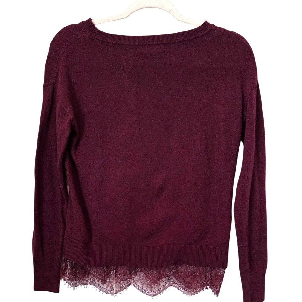 Banana Republic‎ Burgundy Wool Blend Sweater XS | Lace Hem Pullover Knitwear